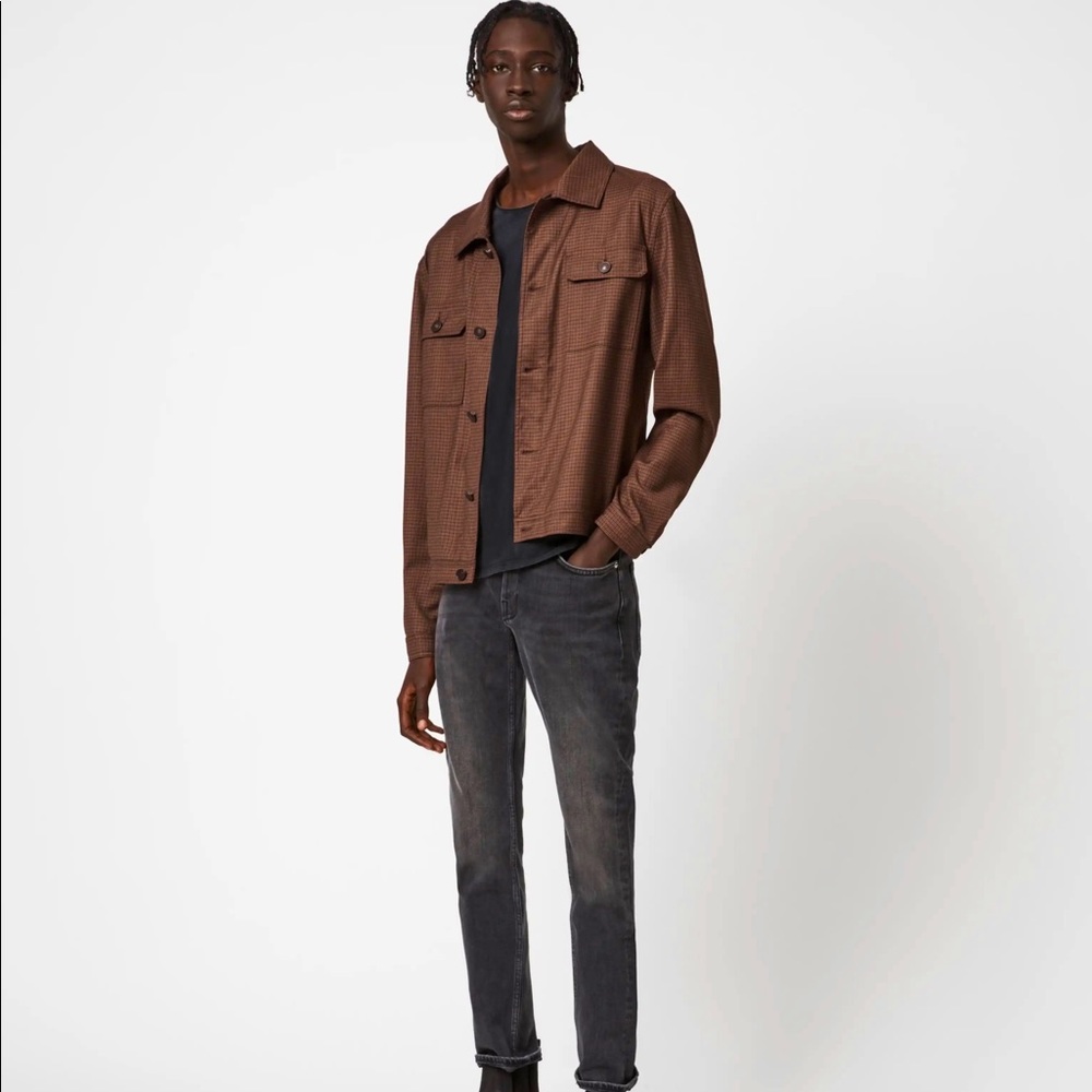 AllSaints Arlo Wool Blend Mini Check Jacket, Tan - Picture 2 of 8